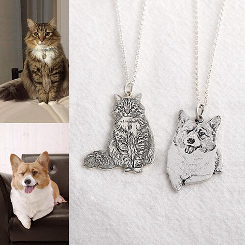 Pet Photo Engraved Necklace, Personalized Pet Memorial Photo Necklace, Dog / Cat