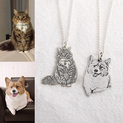 Pet Photo Engraved Necklace, Personalized Pet Memorial Photo Necklace, Dog / Cat