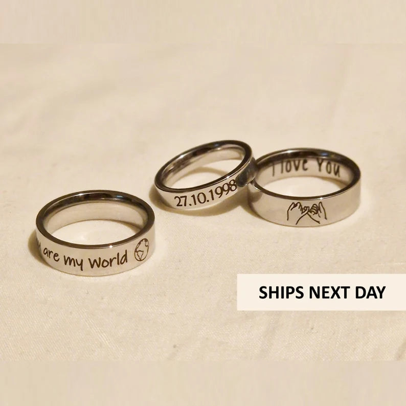 Couple  Silver Ring Customized | 92.5 Pure Silver Name Ring