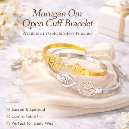 Murugan Om Open Cuff Bracelet – Divine Spiritual Kada