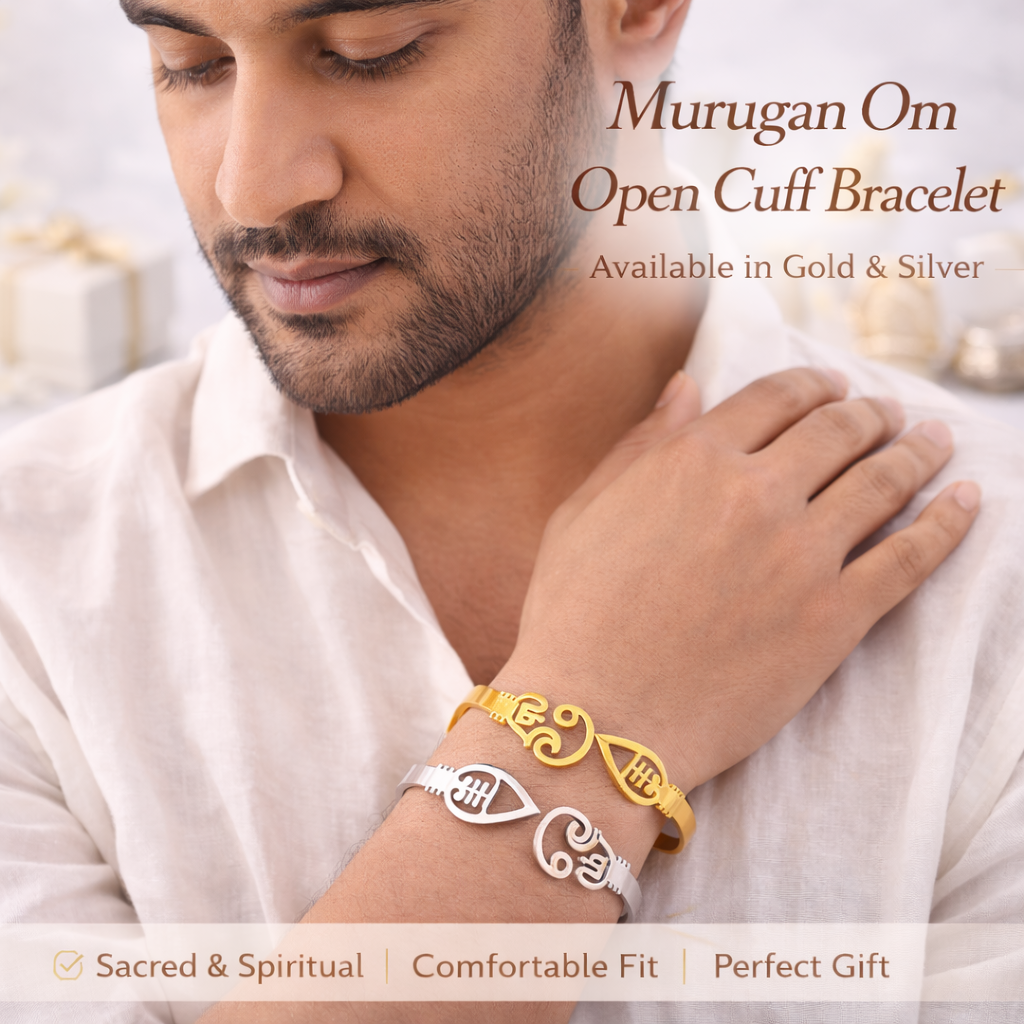 Murugan Om Open Cuff Bracelet – Divine Spiritual Kada