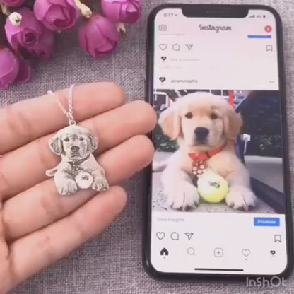 Pet Photo Engraved Necklace, Personalized Pet Memorial Photo Necklace, Dog / Cat